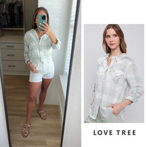 Love Tree - Lightweight Plaid Button-up - Mint Green